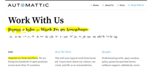 A page showing remote jobs worldwide  that Automattic company offers